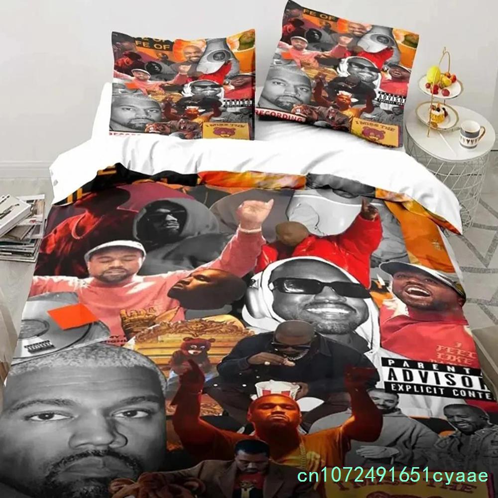 Set Biancheria da Letto Rapper Kanye West per Camera da Letto Morbido Moderno Copriletto Confortevole Copripiumino per Bambini Coperta e Federa