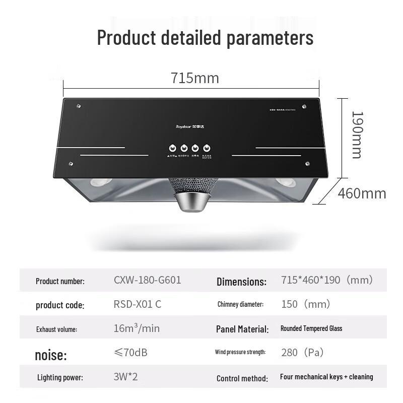 Rongshida CXW-180-G601 Traditional Top-Suction Range Hood CN plug (adapter included)