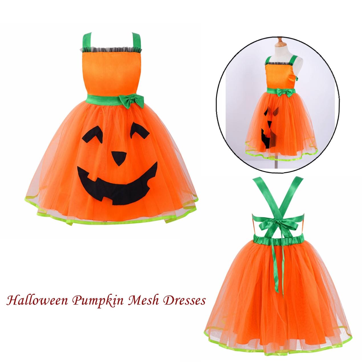 

Kids Baby Girls Halloween Costumes Pumpkin Tutu Dress Jack-O-Lantern Ghost Pumpkin Fancy Dress Up 3-4 Years
