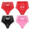 Womens Glossy Patent Leather Frilly Maid Knickers High Waist Lace Up Zipper Crotch Underwear
