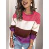 2025 Spring New Sweater Color Matching New Round Neck Medium and Long Loose Knitted Large Size Sweater