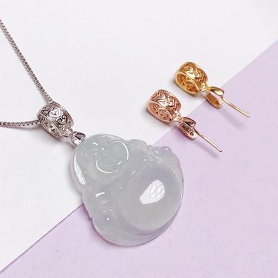 Jade Buddha Anhänger mit Sterlingsilber Verbindern - Schräger Lochclip für Halskettenzubehör