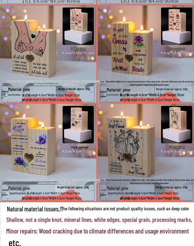 Handmade Heart-Shaped Wooden Candlestick for Valentine's Day and Wedding Decor