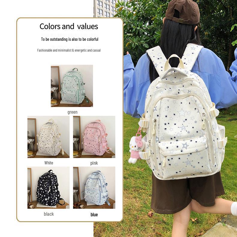 Japanese & Korean Style Backpack for Middle School Girls – Trendy Star Design, Ideal for School & Outings