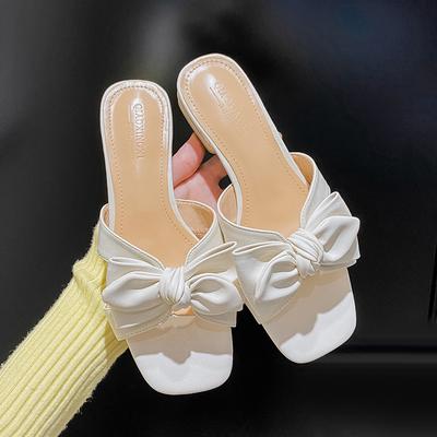 2024 Summer New Shoes for Women Modern Slipper Outdoor Beautiful Bowknot Leather Flat Shoes Girl Street Soft Sandals