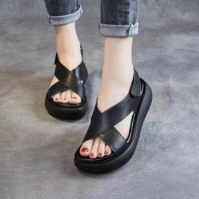 Mode Sandalen Frauen Sommer Dicken Sohlen 2024 Sommer Neue Weibliche Sandalen Fisch Mund Offene spitze Atmungs Keil Sandalen Alias De Mujer