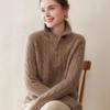 Women's Retro High-Neck Cashmere Sweater - Half-Zip, Loose-Fit for Autumn/Winter.