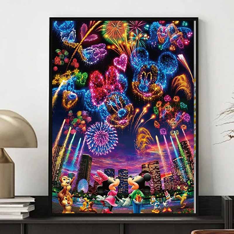 Disney Diamond Painting Disney Character Fireworks Show Themed Illustration Cartoon 5D Diamond Cross Stitch Mosaic Home Decor Gift