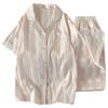 Solid Color Wind Ice Silk Striped Temperament Lace Edge Pajamas Women'S Summer Short-Sleeved Suit Loungewear