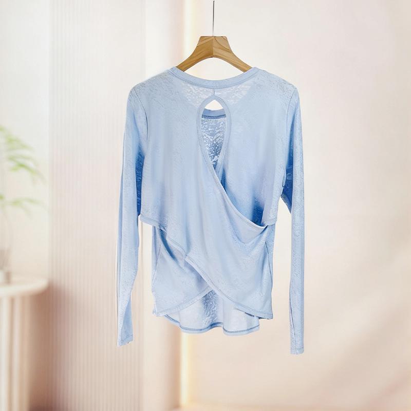 

Breathable Long Sleeve Yoga Cover-Up with Beautiful Back and Crossed Hem Small світло-синій колір