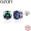 OZAN Rainbow Quartz S925 Sterling Silver Earrings Stud Colorful Gemstone Earrings for Women Fashion Jewelry Anniversary Gift
