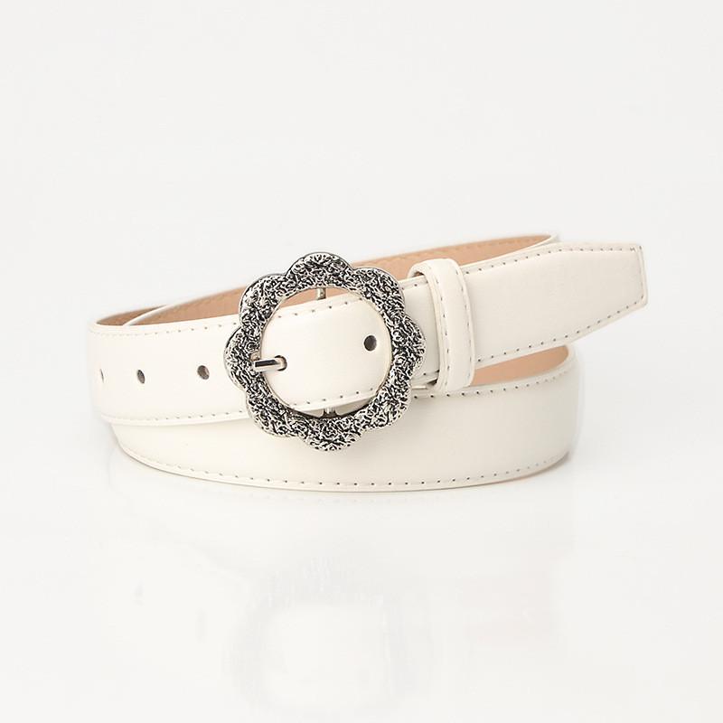 Elegant Flower Pattern Ladies Belt With Alloy Buckle For Business And Chic Style White
