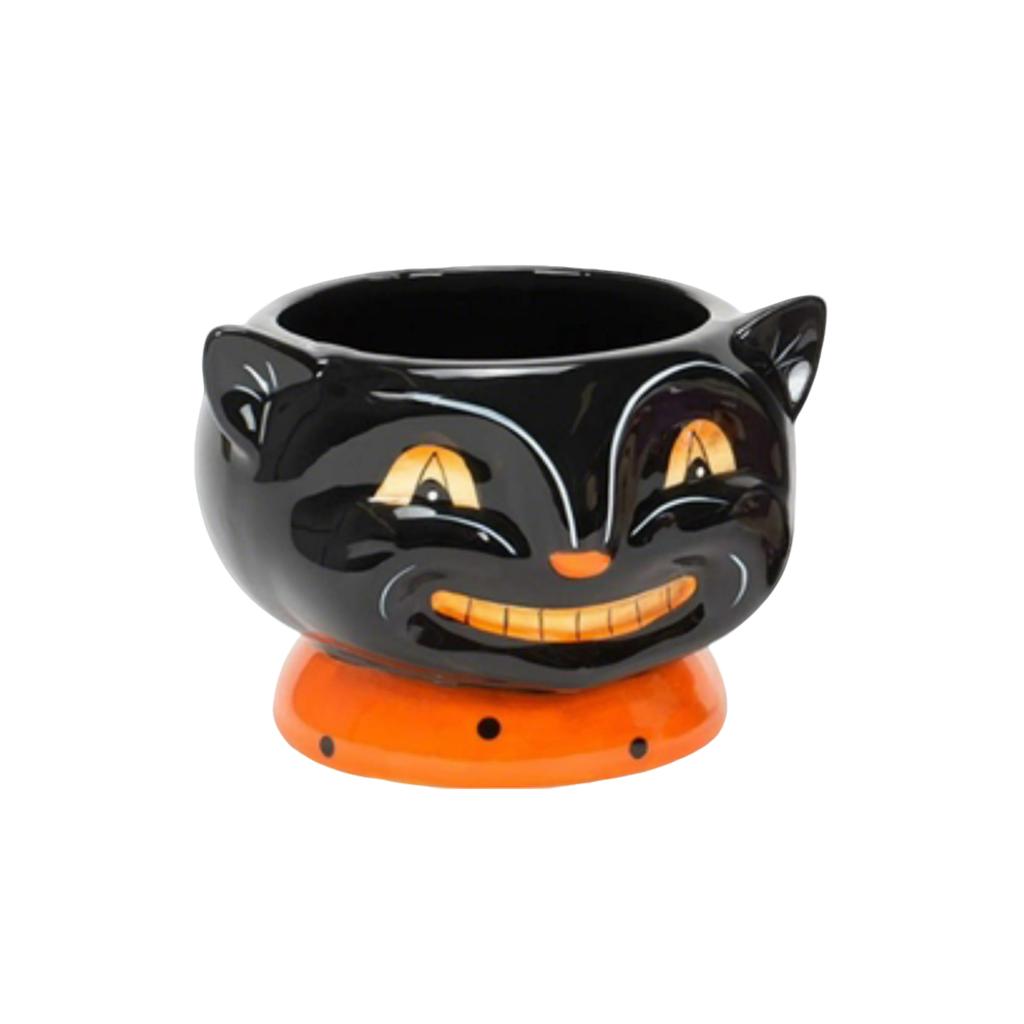 Retro Halloween, Smiling  Cat Candy Bowl, Snack Candy Jar, Halloween Drink And Dessert Cups, Ice Cream, Hot Cocoa, Etc.