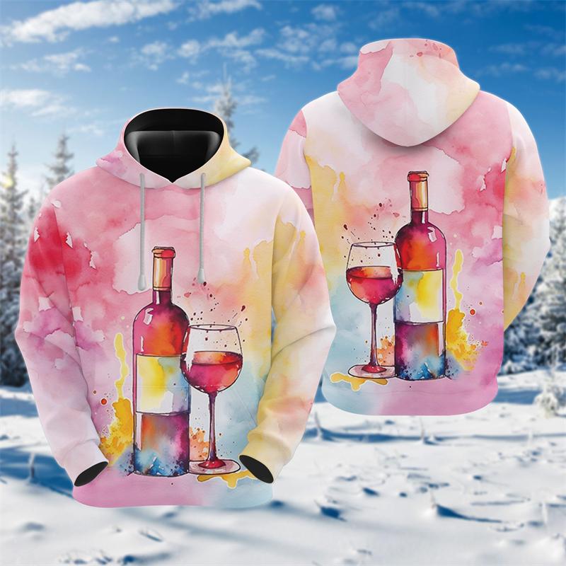 Толстовки с 3D-принтом в виде бокала красного вина для мужчин — фото 7