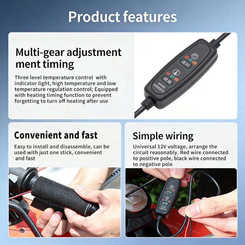 Anti Slip Grip Heated Hand Grips Suitable for Bikes Motorcycles ATVs with 3 Speed Adjustable Temperature Fast Heating ABS
