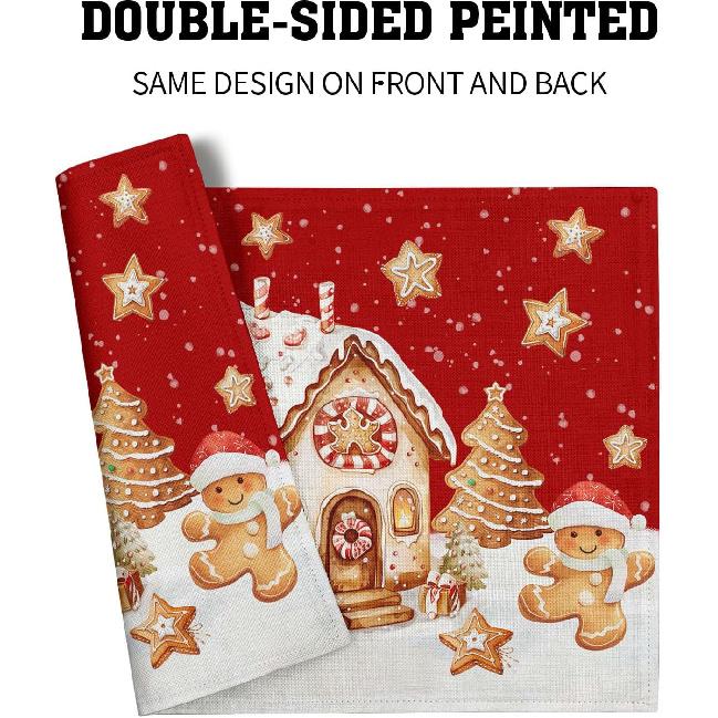 Xmas Placemats Set of 4 Gingerbread Man House Washable Heat Resistant Rectangle Dinner Mats for Party Kitchen Dining Decoration 12x18 Inch
