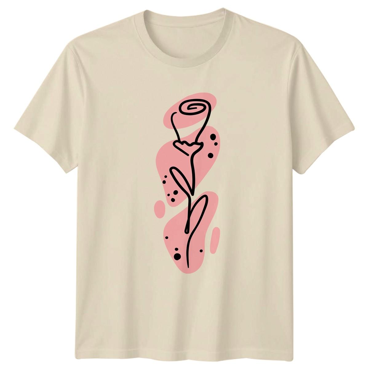 Minimalist Rose Line Art T-Shirt Abstract Floral Botanical Design Birthday Gift XXL