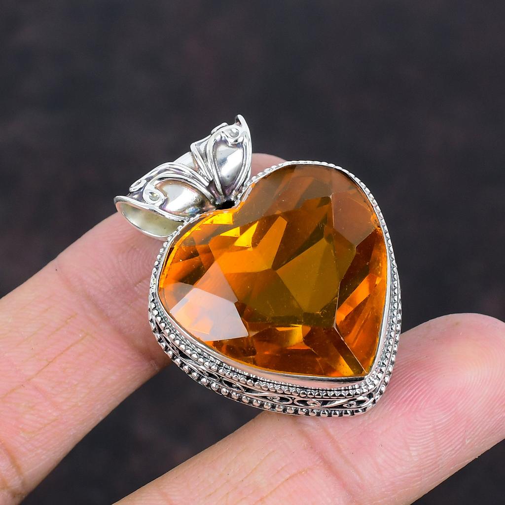 Faceted Citrine Pendant Natural Gemstone Pendant Vintage Pendant 925 Sterling Silver Pendant Decent Jewelry Handmade Pendant Gifts for Mom