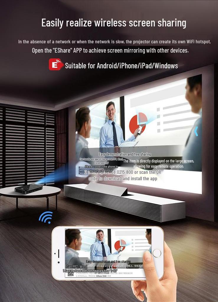 DLP 4K 3D HD Mini Projector with Mobile Connectivity, 2+32G