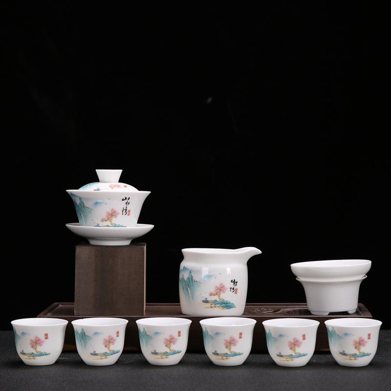 High White Porcelain Kung Fu Tea Set, Household Blue and White Ceramic Tea Maker, Cover Bowl Teacup, High-end Tea Set, Complete Set