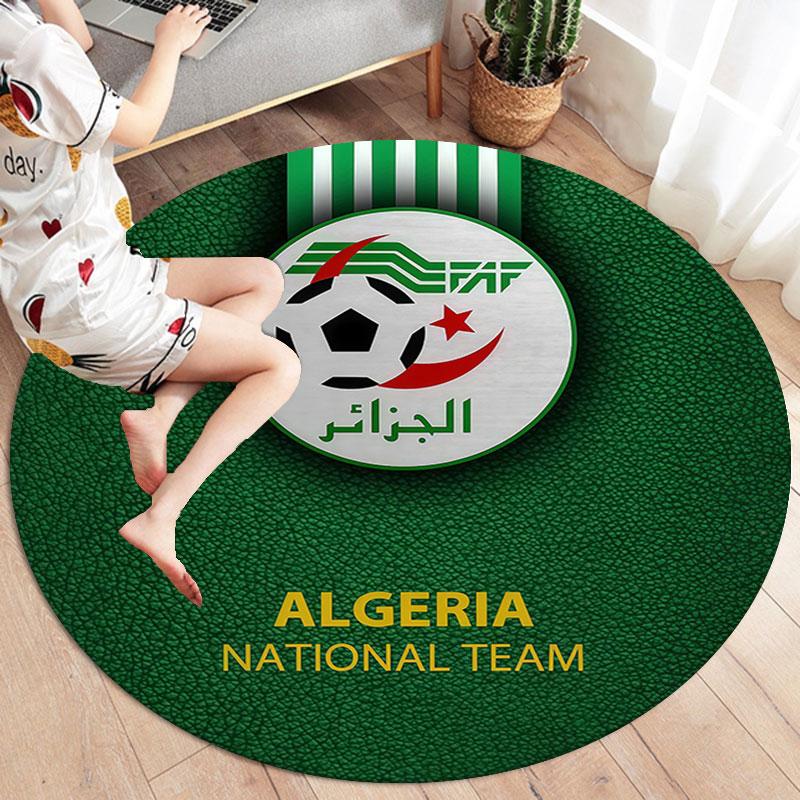 Algeria National Football Team Round Area Rug,Carpet Rug for Living Room Bedroom Sofa Playroom Decor,Non-slip Floor Mat
