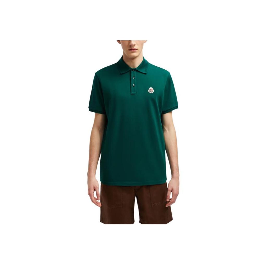 Moncler Logo Patch Fitted Short Sleeve Polo Shirt Men Polo Shirts Green J20918A0000984556875