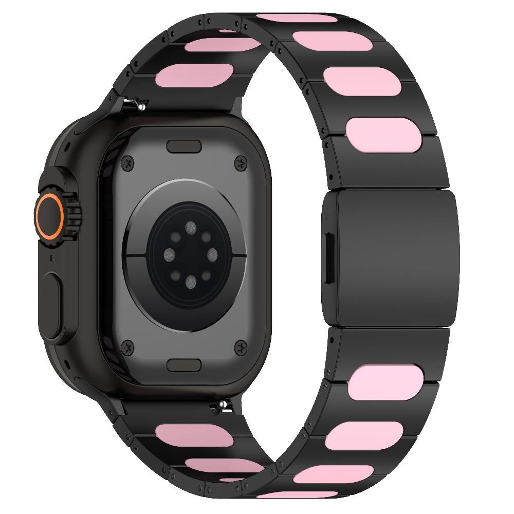 Magnetyczny Pasek ze Stopu z Paskiem ze Skóry Silikonowej dla Apple Watch Seria 12 11 10 SE1 2 3 /Ultra4 3 2 1 38/41/42/46/49 mm
