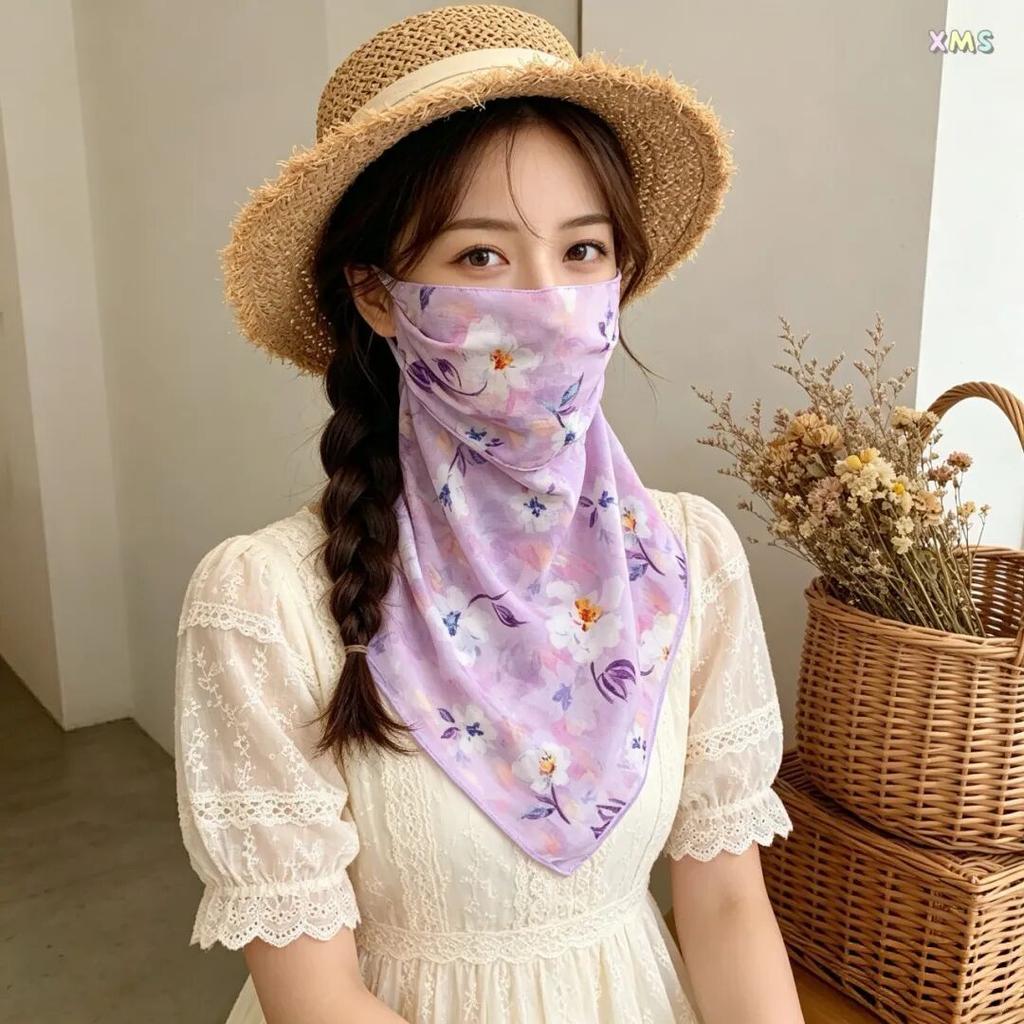 Potato buttercup yarn ice feeling breathable thin mask neck protection silk scarf cover the whole face mulberry spring summer sun protection shade spo