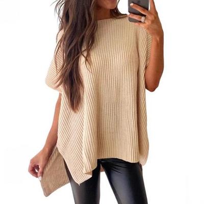 2024 Women's Summer Solid Color Knit Crew Neck Pullover T-Shirt - European & American Casual Loose Fit, Drop Shoulder, Short Sleeve Top