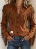 Westernskjorte for kvinner med semsket skinn-frynser, langermet, smal passform, cowboybluse Topp
