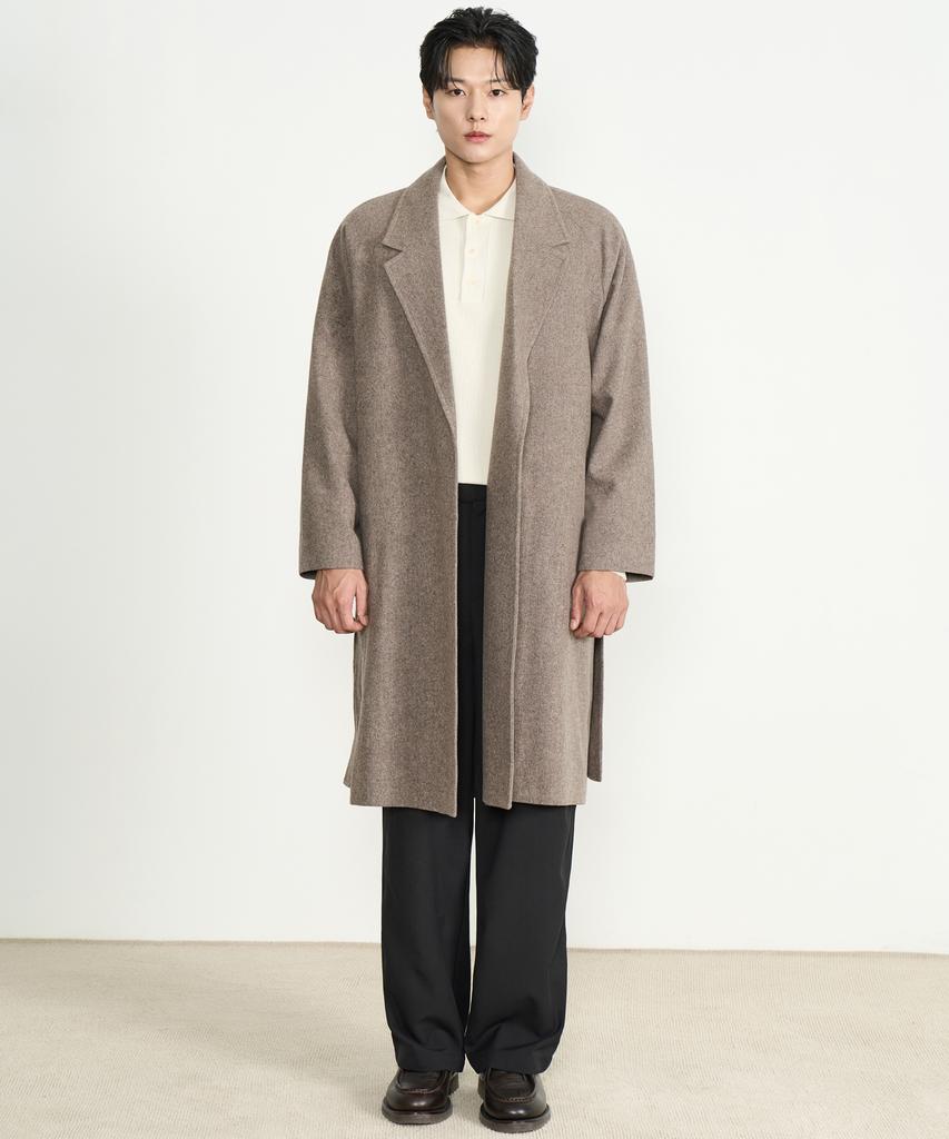 Prairie Light Merino Wool Oversized Robe Long Coat (Herringbone Brown)