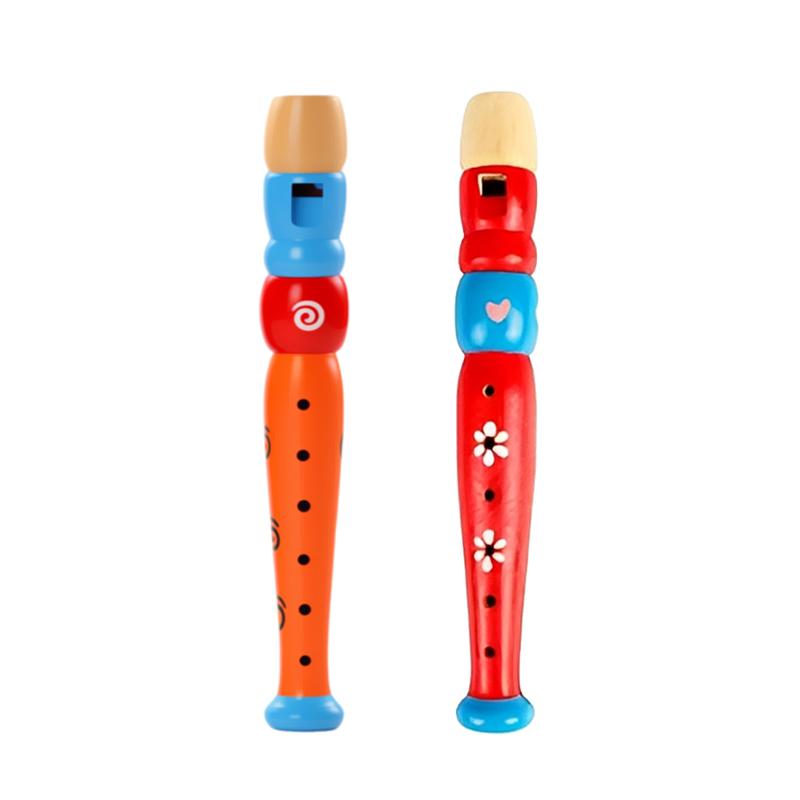 2pcs 6-hole Wooden Flute Colorful Kids Educational Learning Musical Toys Children Music Instrument Trumpet Buglet Hooter TMZ