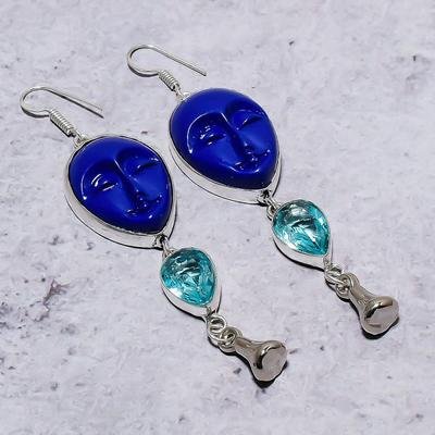 Natural Blue Face, Apatite Gemstone 925 Sterling Silver Earring 3.55" Z3B35