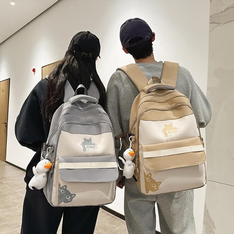 Women Large Capacity Backpack Boys Girls Color Contrast Backpack Student Schoolbag