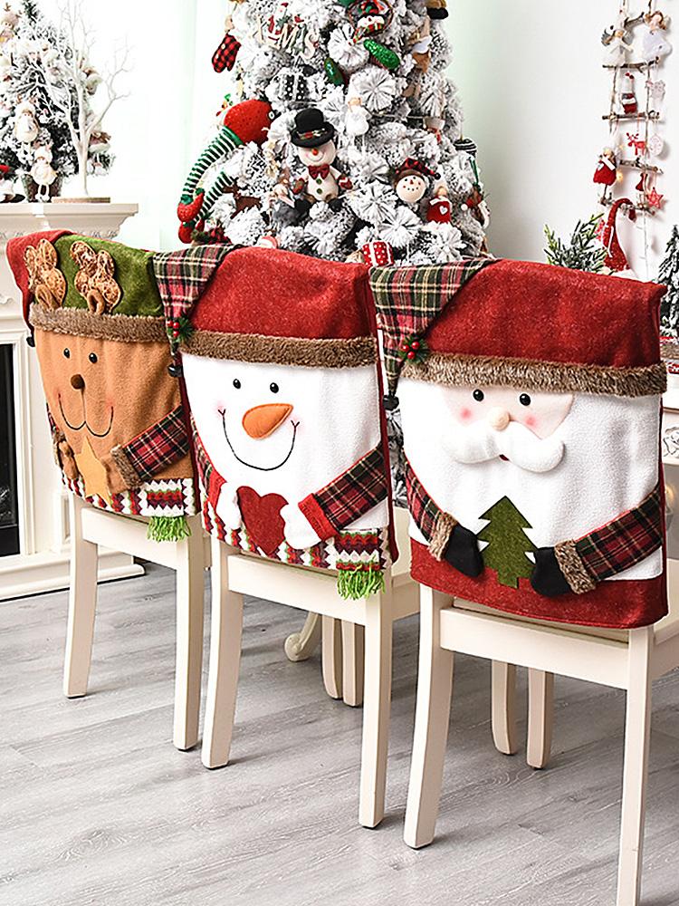 Xmas Chair Back Cover Cartoon Soft Reusable Removable Chair Protectors Cover for Dining Room