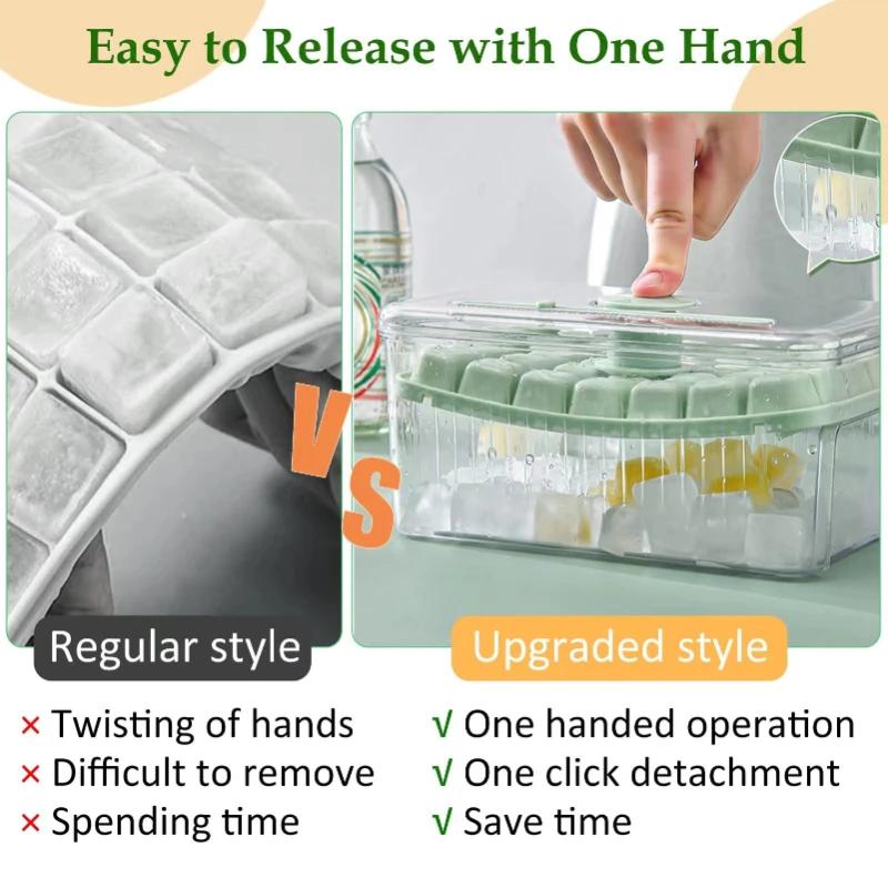 Press Type Ice Cube Maker Silicone Ice Tray Making Mold Creative Storage Box Lid Trays Bar Kitchen Square Cubic Container Set