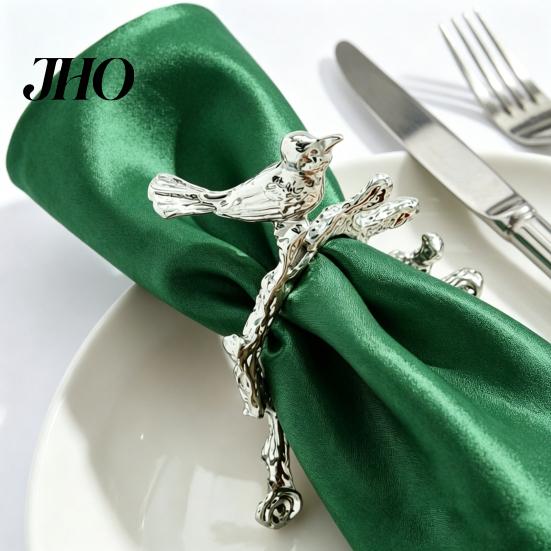 Alloy Napkin Ring Ring, Vintage Branch & Bird Design with Gold Finish, Open-End Holder for Cotton Linen Cloth Dinner Napkins, Wedding Banquet