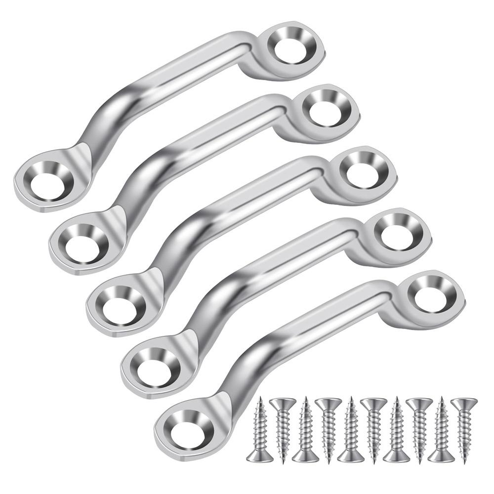 

Silver Bimini Top Strap with Flat Head Tapping Screws Footman s Loop 5Pcs Boat Deck Hardware