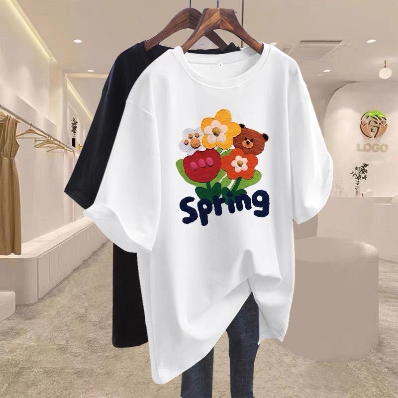 

Флуоресцентно-зеленая женская футболка с коротким рукавом свободного кроя из чистого хлопка 2025 новая весна и лето средней длины большого размера цветная американская майка S [80-50 kg]