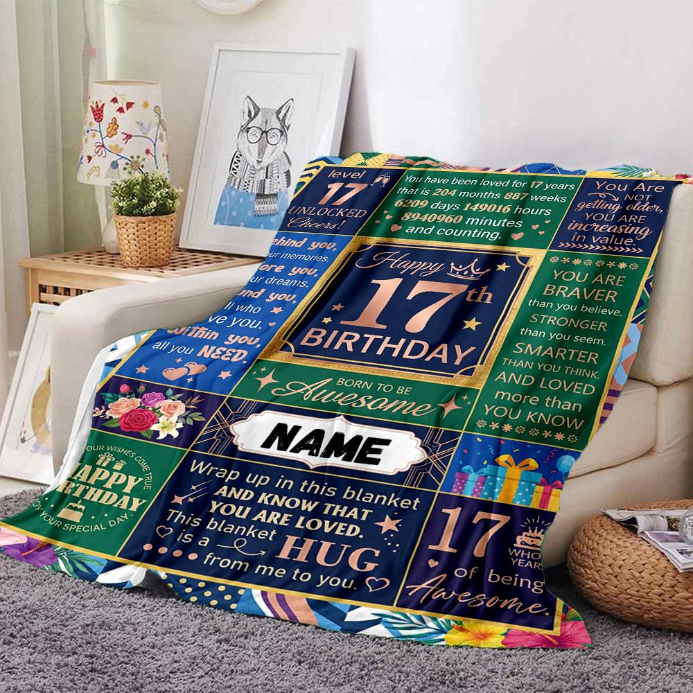 Happy 17Th Birthday Celebration Customize Your Name Blankets Are Warm Soft Blankets Perfect For Naps Sofas And Relaxation They Also Make Great