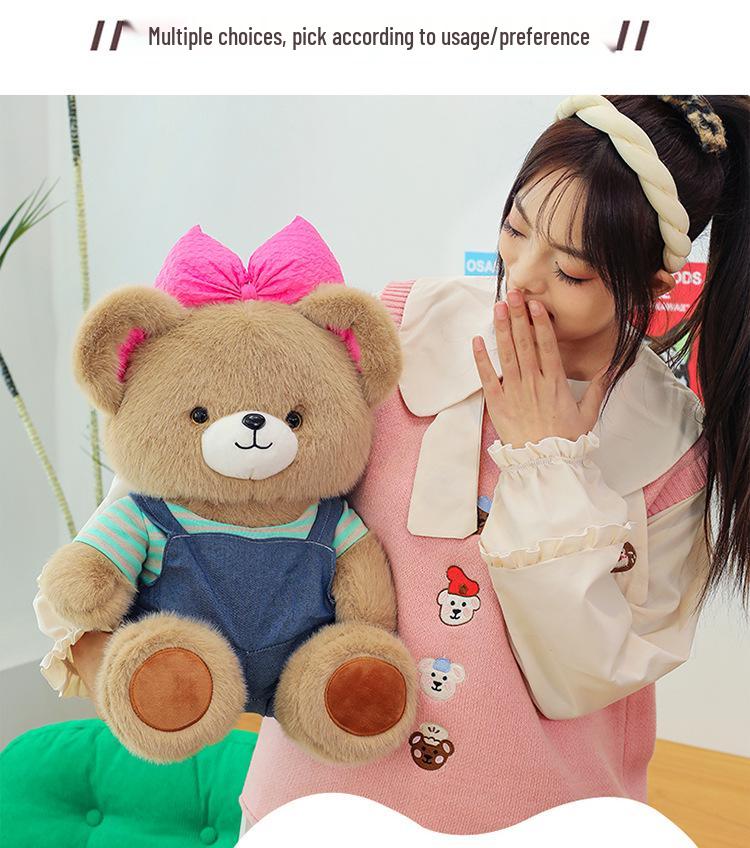 Pink Bow Fifi Bear Plush Doll - Cute Cartoon Animal Toy for Birthdays and Hugs