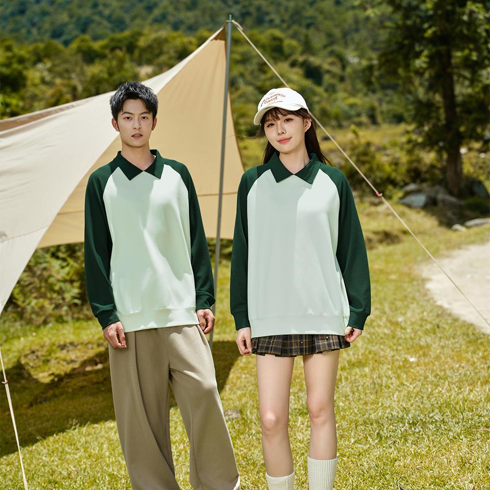 Business Casual Outdoor POLO Sweater Autumn Color Block Lapel Long Sleeved Hoodie Couple's Outfit Men's and Women's Fashionable Hoodie Boutique Top