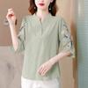 Women's Shirt Spring Summer Middle Aged Mother V-neck Leisure Ladies Shirt  Fashion Ethnic Style Elegant Lady Blouse
