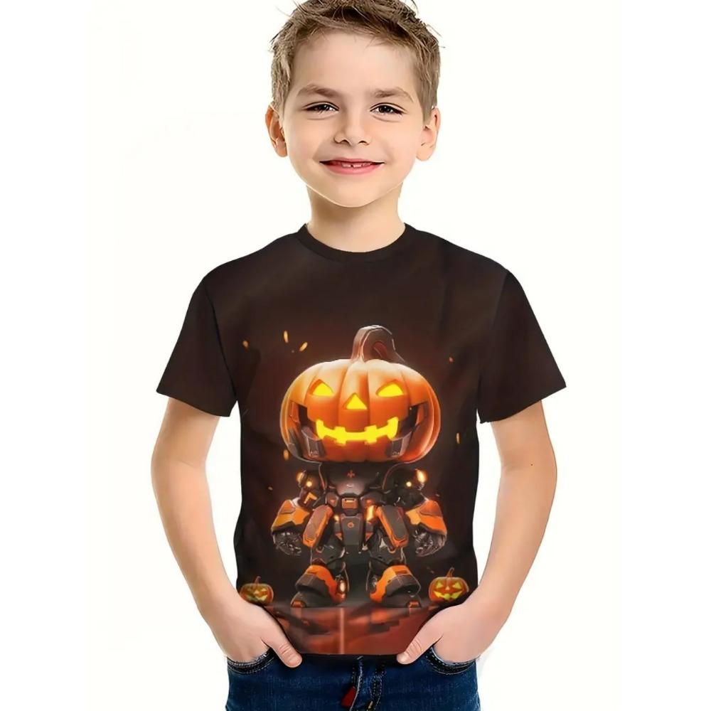 Halloween T-shirt Original Pumpkin Printed Short Sleeve Retro Children's Clothing Festival Horror Children's Clothing Pattern T-shirt
