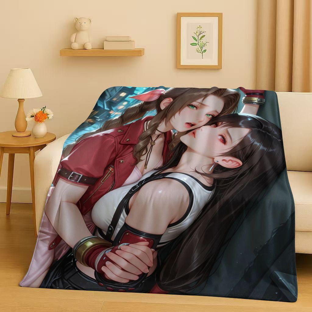 HD Tifa Aerith Sexy Lace Girl Cartoon Flannel Blanket,Ultra Soft Warm Plush Throw for Home Bedroom Bed Sofa Cover Picnic Kids