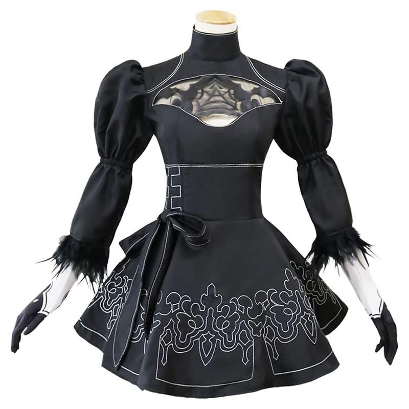 2B Neil cosplay costume, Neil Mechanical Era anime party full set role-playing performance dress set, black dress full set fancy party Halloween