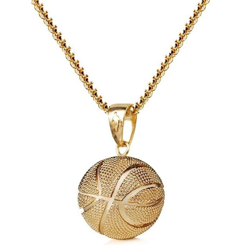 Three-Dimensional Basketball Pendant Necklace Hip-Hop Football Pendant Chains Accessories Men's Sports Ball Round Pendant Chain