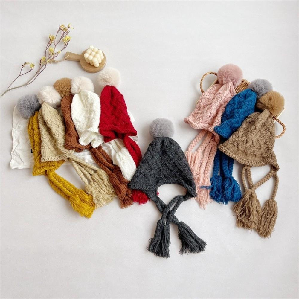 Pom-pom Hand Knitted Cap Soft Warm Ear Protection Cap Fashion Baby Crochet Hat  Toddler