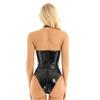 Womens Sexy Leather Mesh Lingerie Underwear Open Crotch Bodysuit Sleepwear