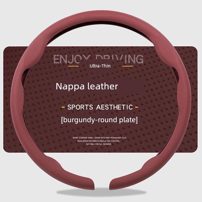 Car Steering Wheel Cover, Ultra-Thin, Breathable, Non-Slip, Sweat-Absorbent, New Style, Unisex, Suede Nappa Leather Handle Cover for Summer